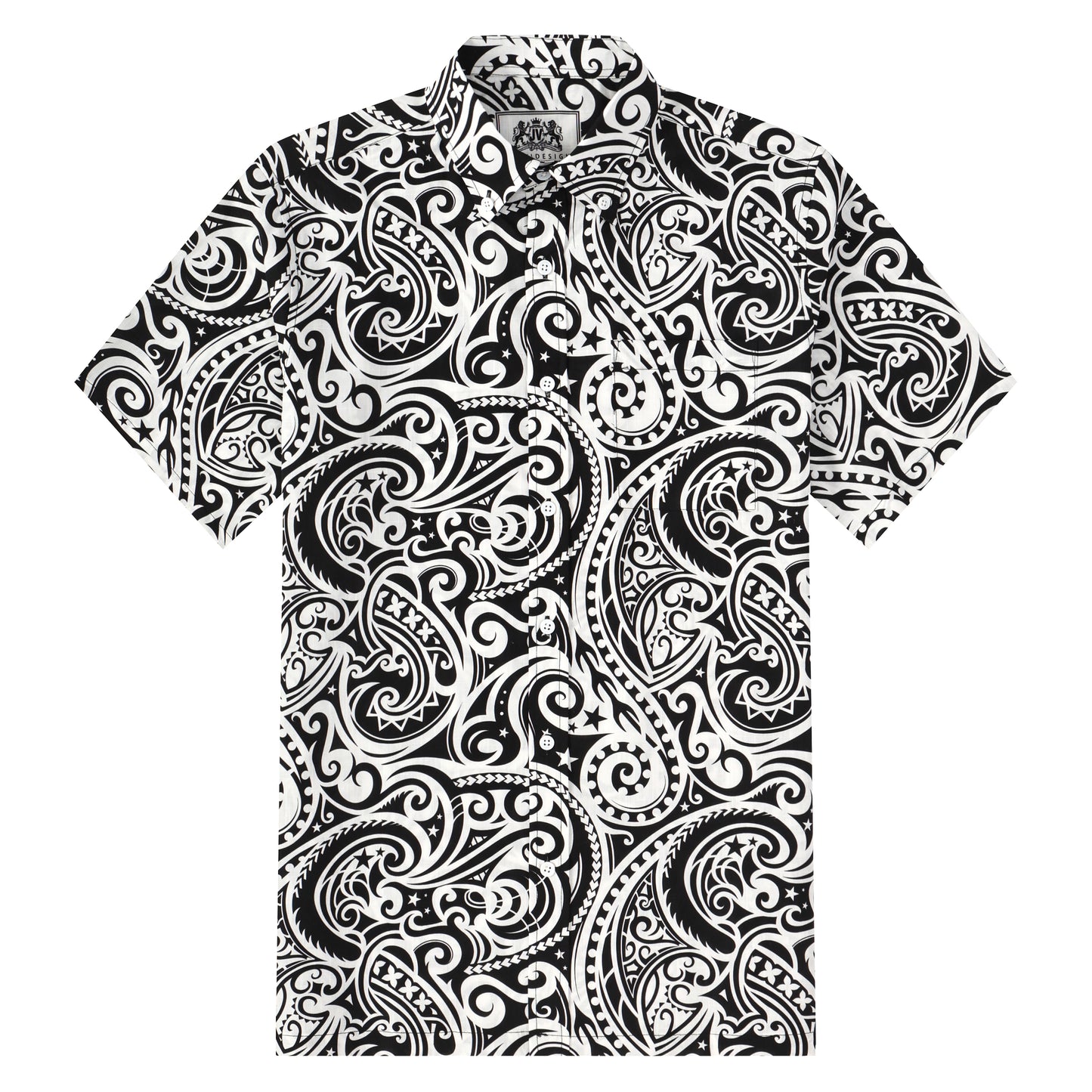 Black Paisley Pattern Button Short Sleeve Shirt