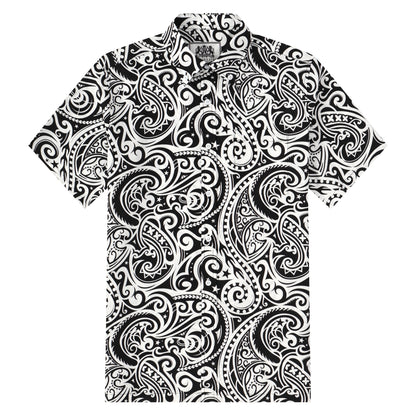 Black Paisley Pattern Button Short Sleeve Shirt