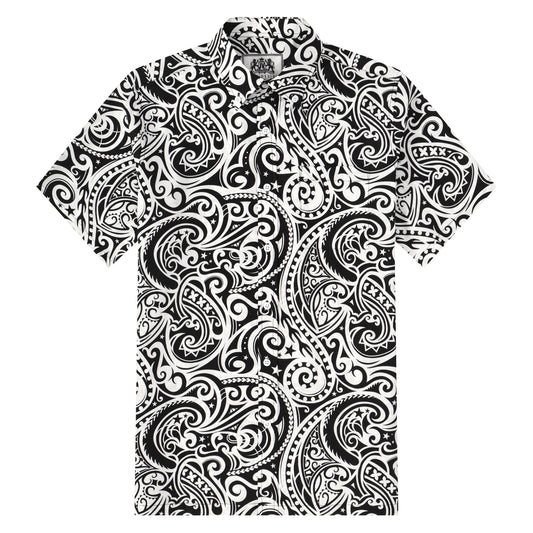 Black Paisley Pattern Button Short Sleeve Shirt