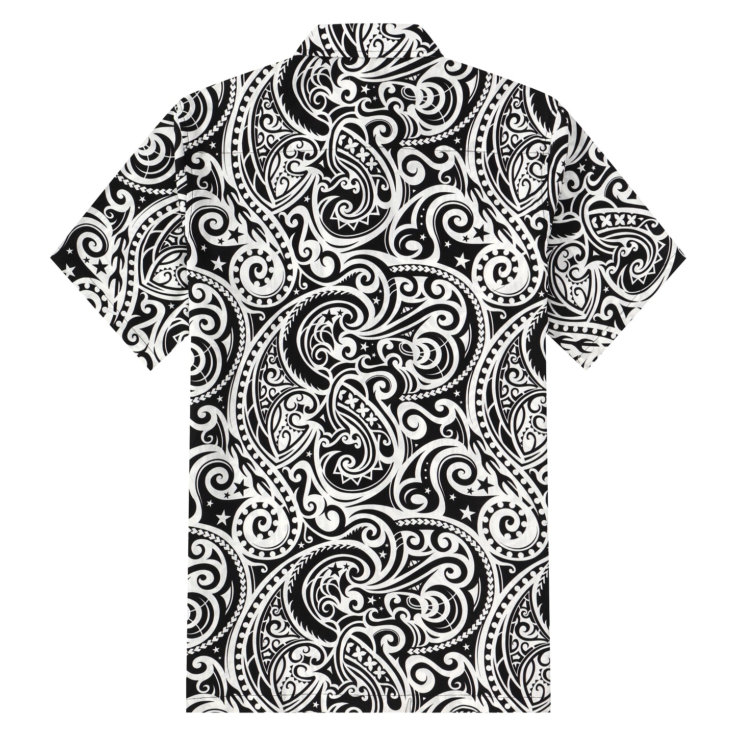 Black Paisley Pattern Button Short Sleeve Shirt