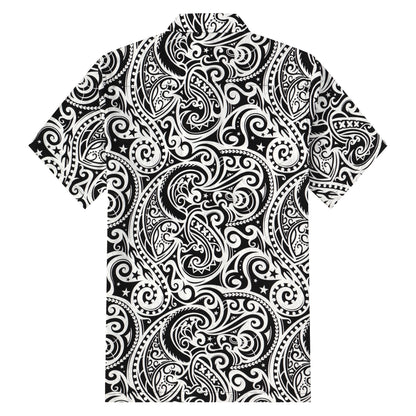 Black Paisley Pattern Button Short Sleeve Shirt