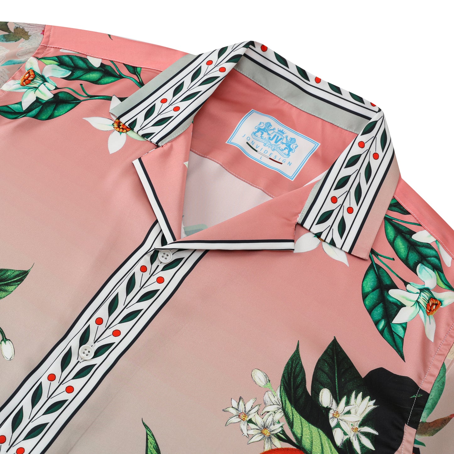 Orange Floral Pattern Short Sleeve Camp Collar Casual Shirt