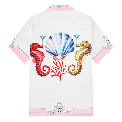 Marine Seahorse Pattern Short Sleeve Camp Collar Shirt
