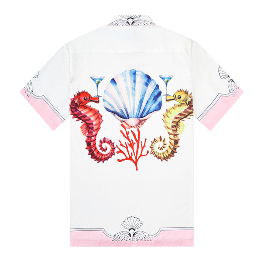 Marine Seahorse Pattern Short Sleeve Button Shirt