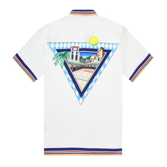Resort Wear Western Architecture Pattern Short Sleeve Shirt