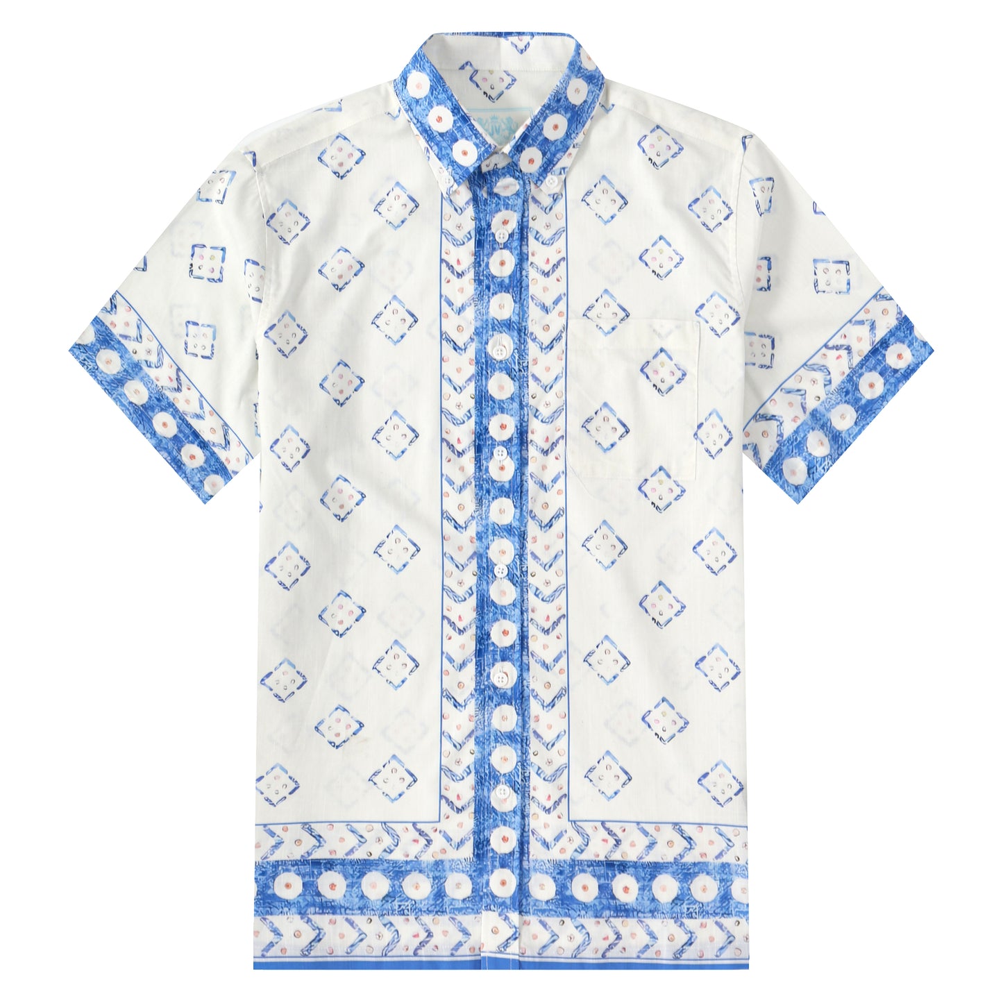 Square Pattern Button Short Sleeve Shirt