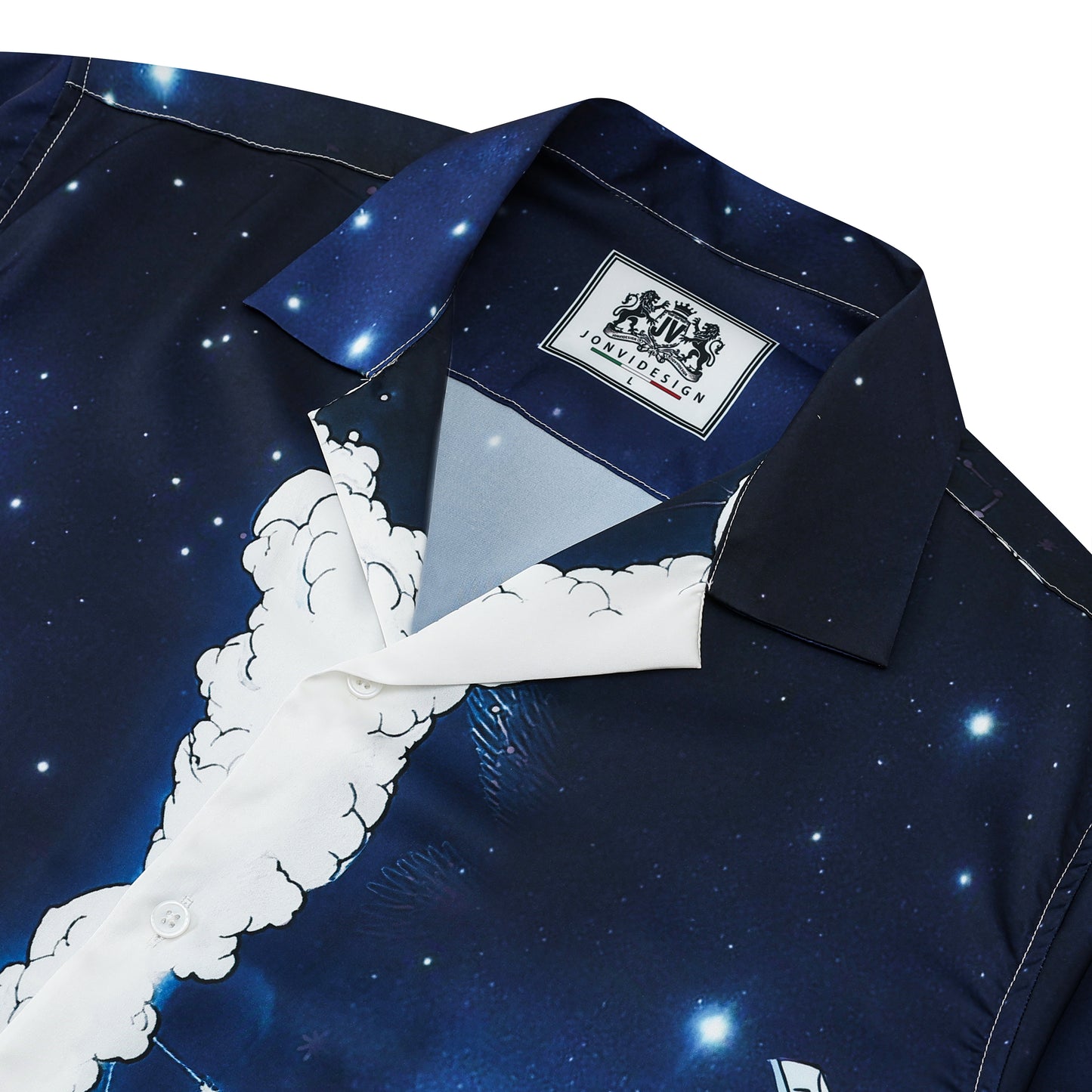 Airplane Starry Night Print Short Sleeve Camp Collar Shirt