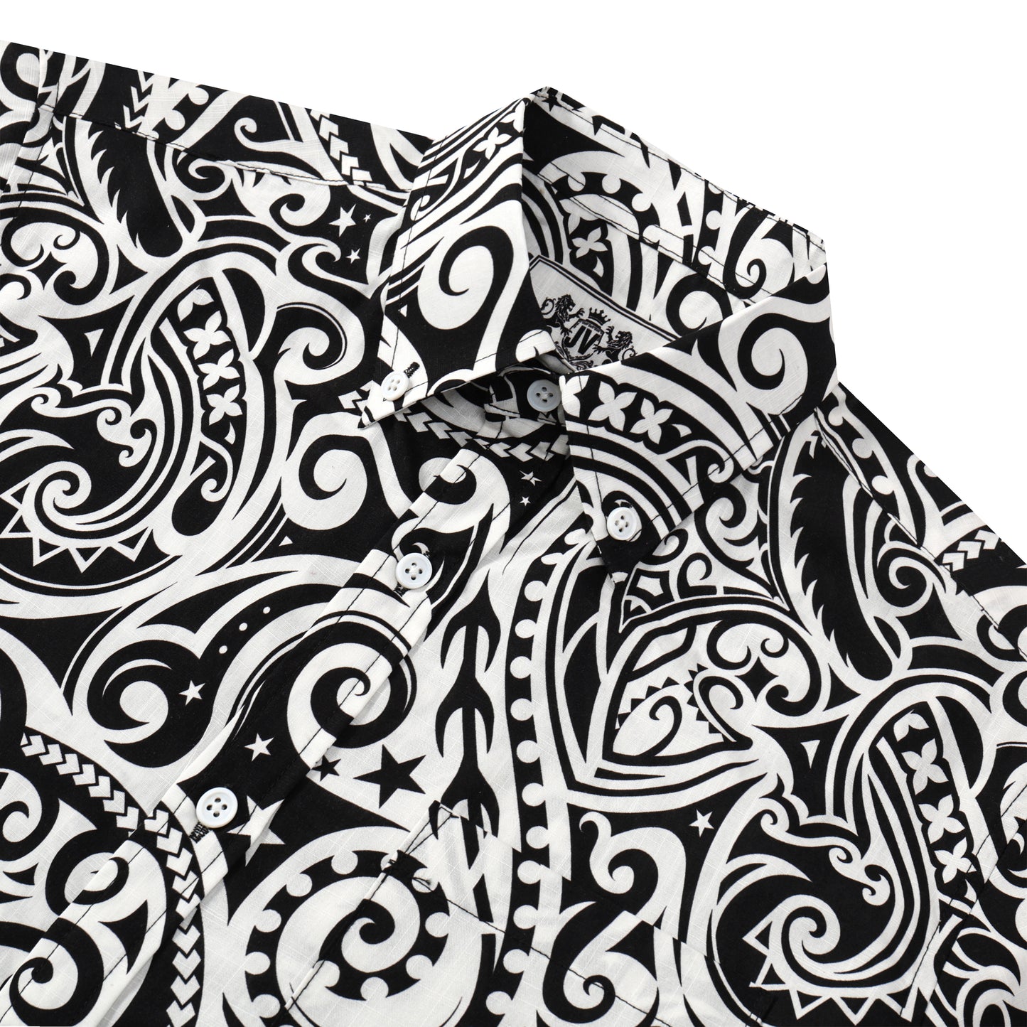 Black Paisley Pattern Button Short Sleeve Shirt