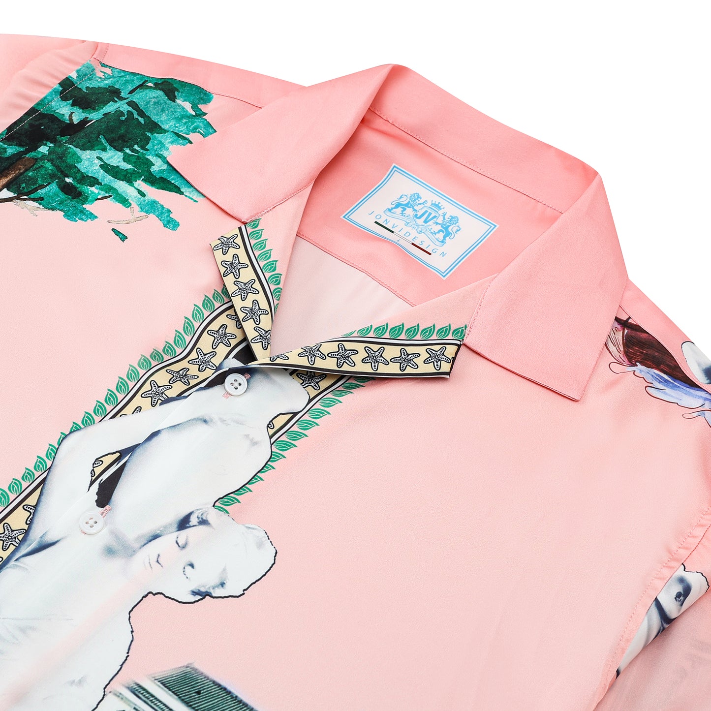 Pink Goddess Statue Pattern Camp Collar Long Sleeve Shirt