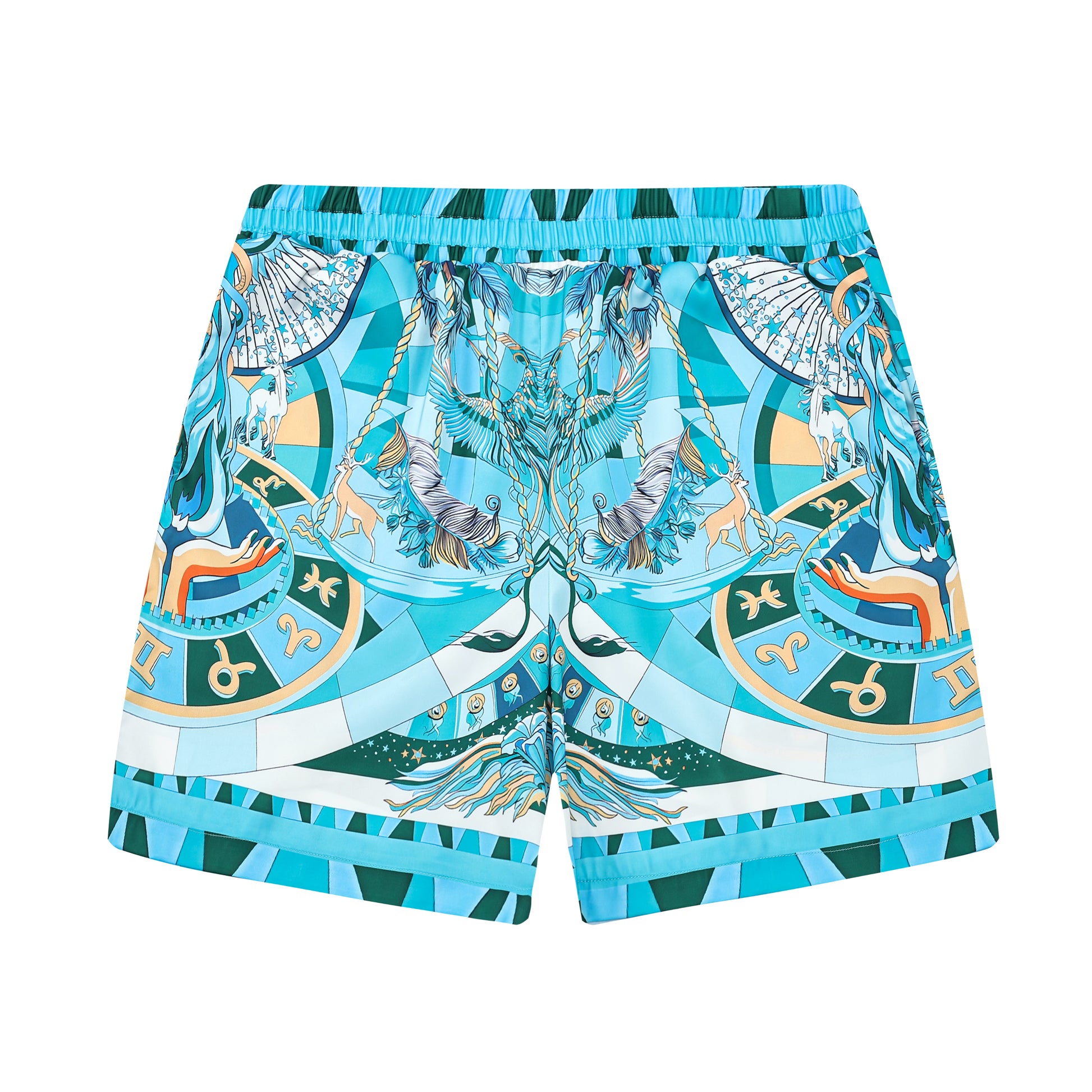 Myth Pattern Drawstring-Free Casual Shorts in Teal Jonvidesign
