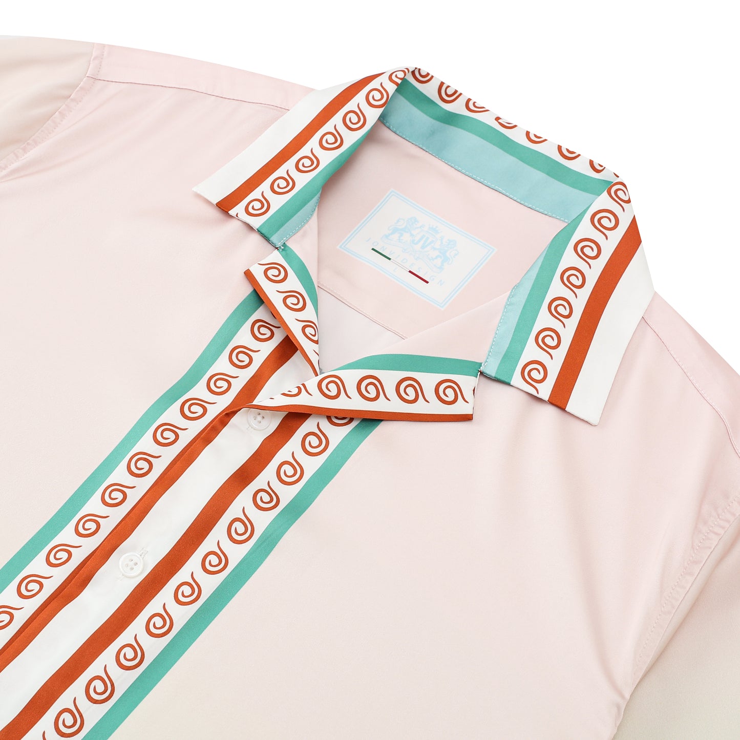 Tropical Tiki Statue Pattern Short Sleeve Camp Collar Shirt in Pink