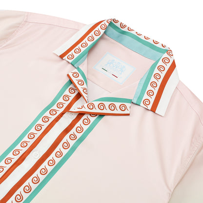 Tropical Tiki Statue Pattern Short Sleeve Camp Collar Shirt in Pink