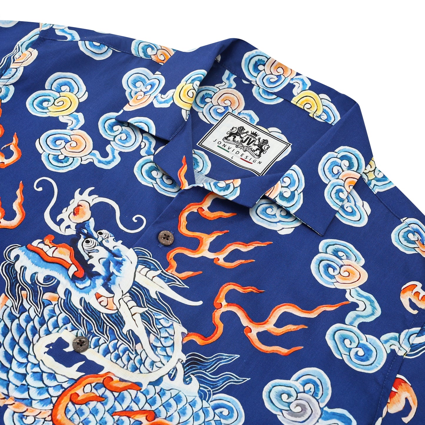 Wave Dragon Printed Camp Collar Short Sleeve Shirt