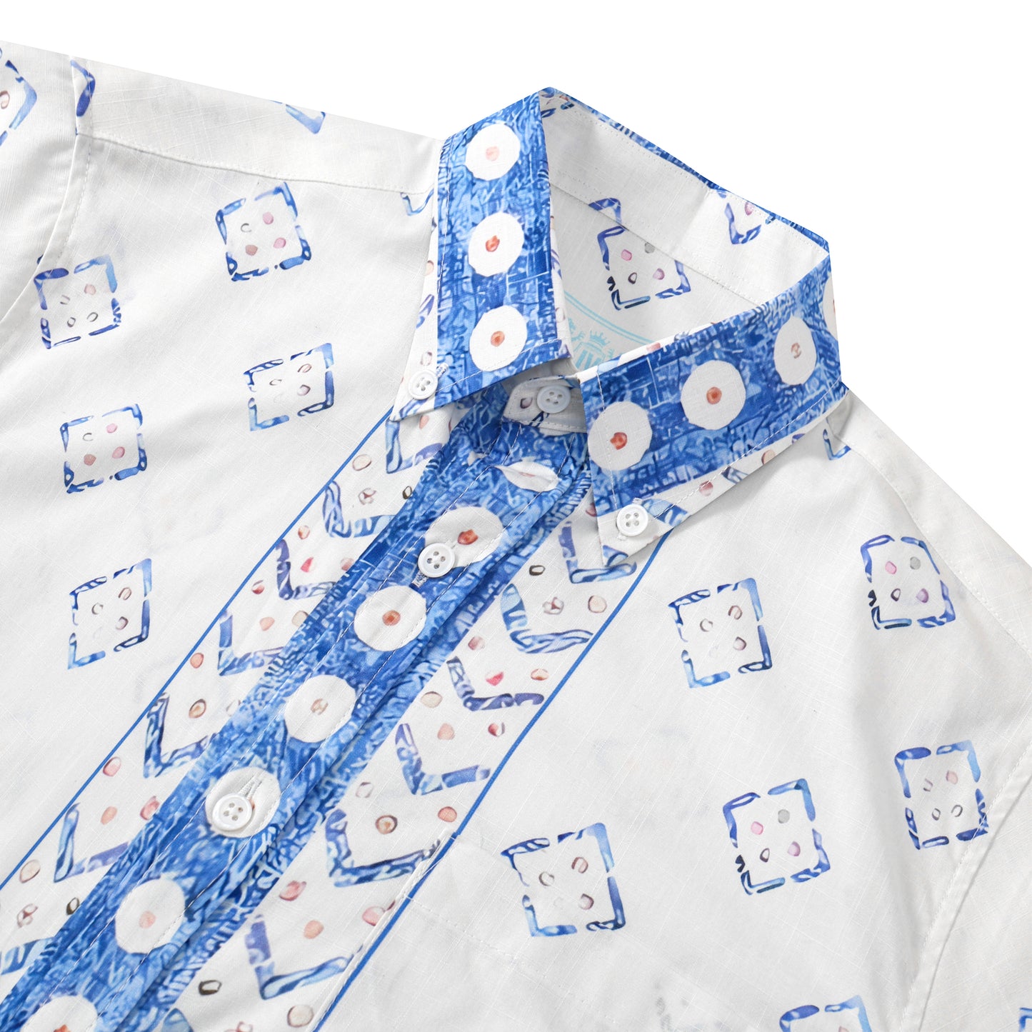 Square Pattern Button Short Sleeve Shirt