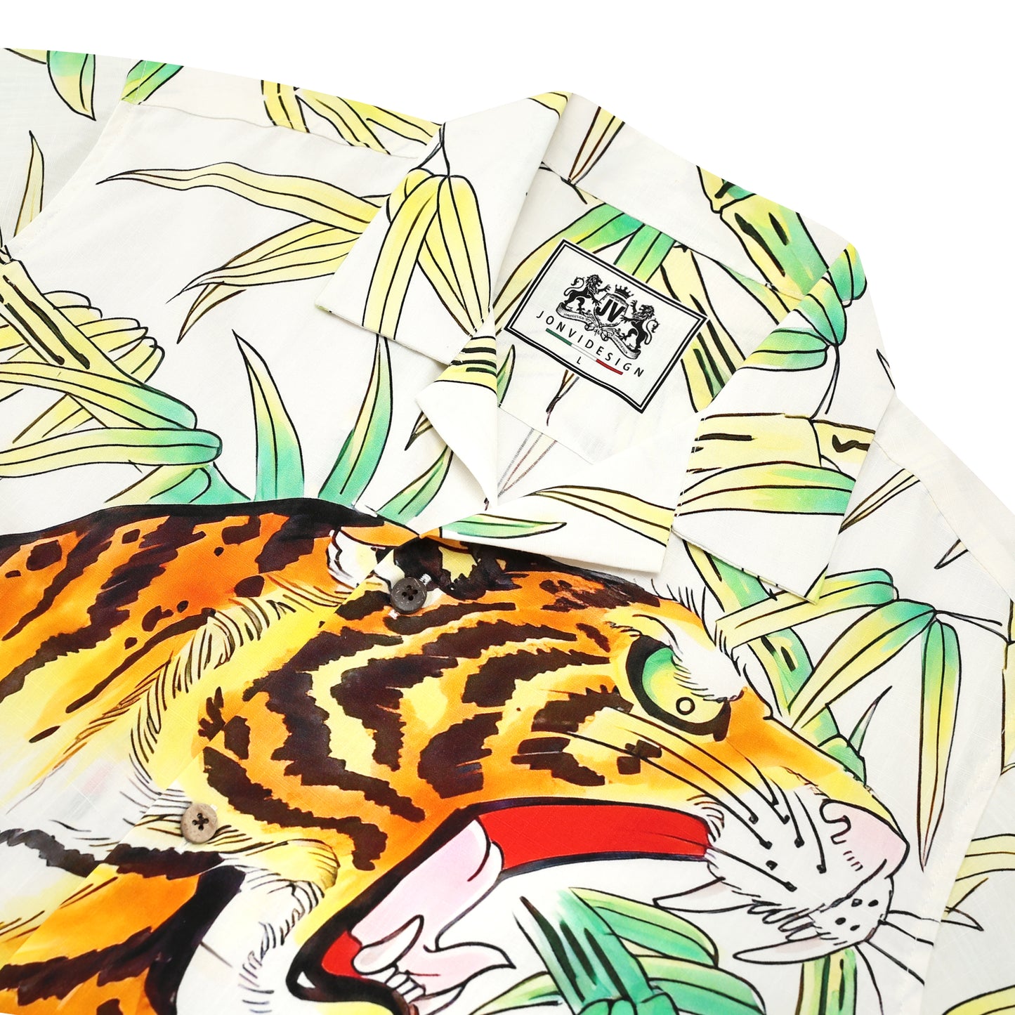 Japanese Forest Tiger Printed Camp Collar Short Sleeve Shirt