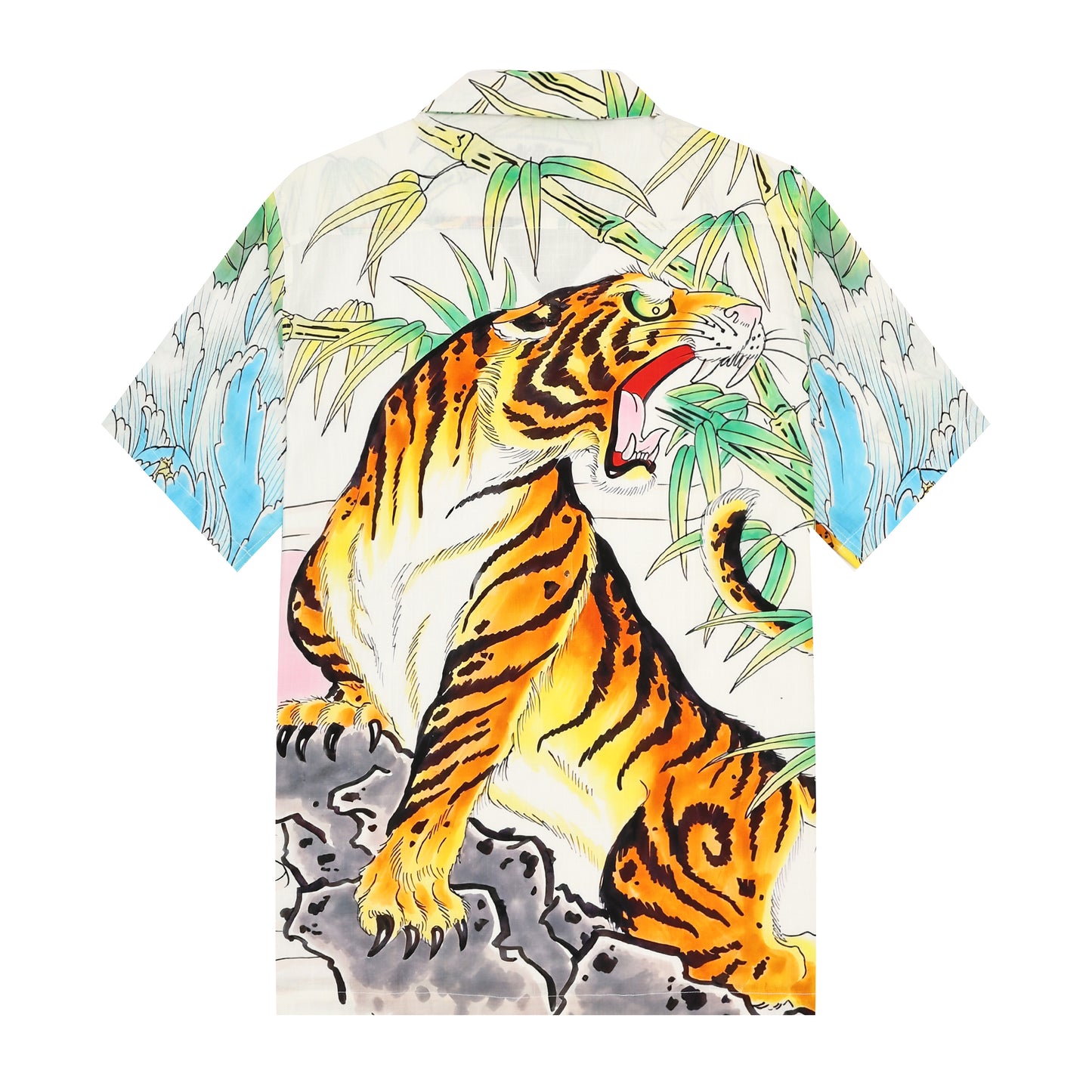 Japanese Forest Tiger Printed Camp Collar Short Sleeve Shirt