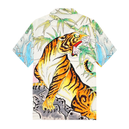 Japanese Forest Tiger Printed Camp Collar Short Sleeve Shirt