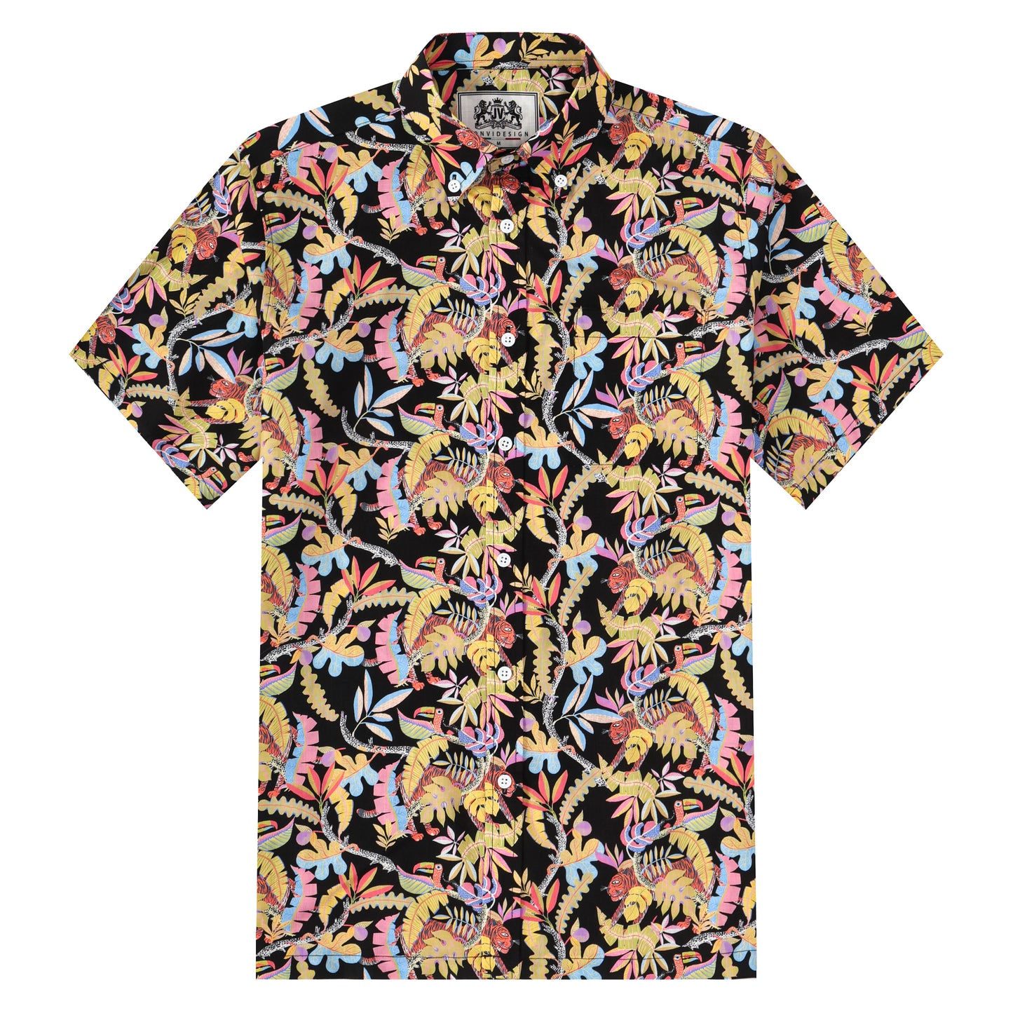 Animal Leaf Pattern Button Short Sleeve Shirt