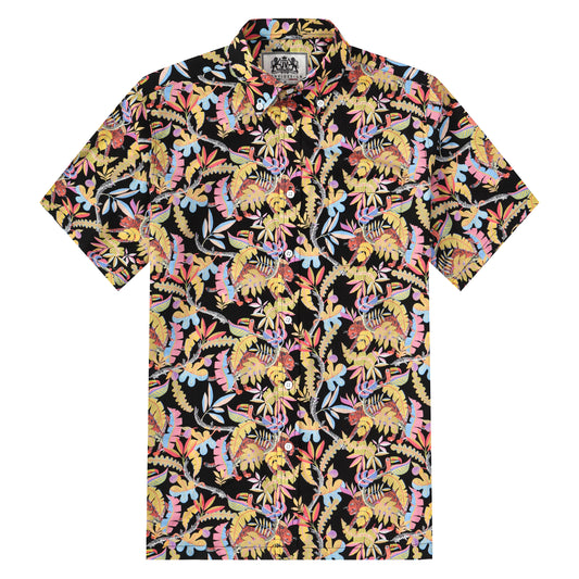 Animal Leaf Pattern Button Short Sleeve Shirt