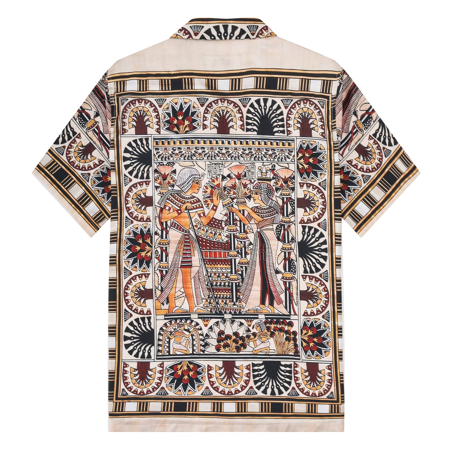 Exotic Papyrus Pattern Short Sleeve Camp Collar Shirt