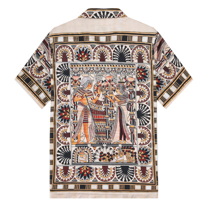 Exotic Papyrus Pattern Short Sleeve Camp Collar Shirt