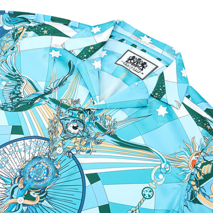 Teal Myth Pattern Camp Collar Casual Shirt Jonvidesign