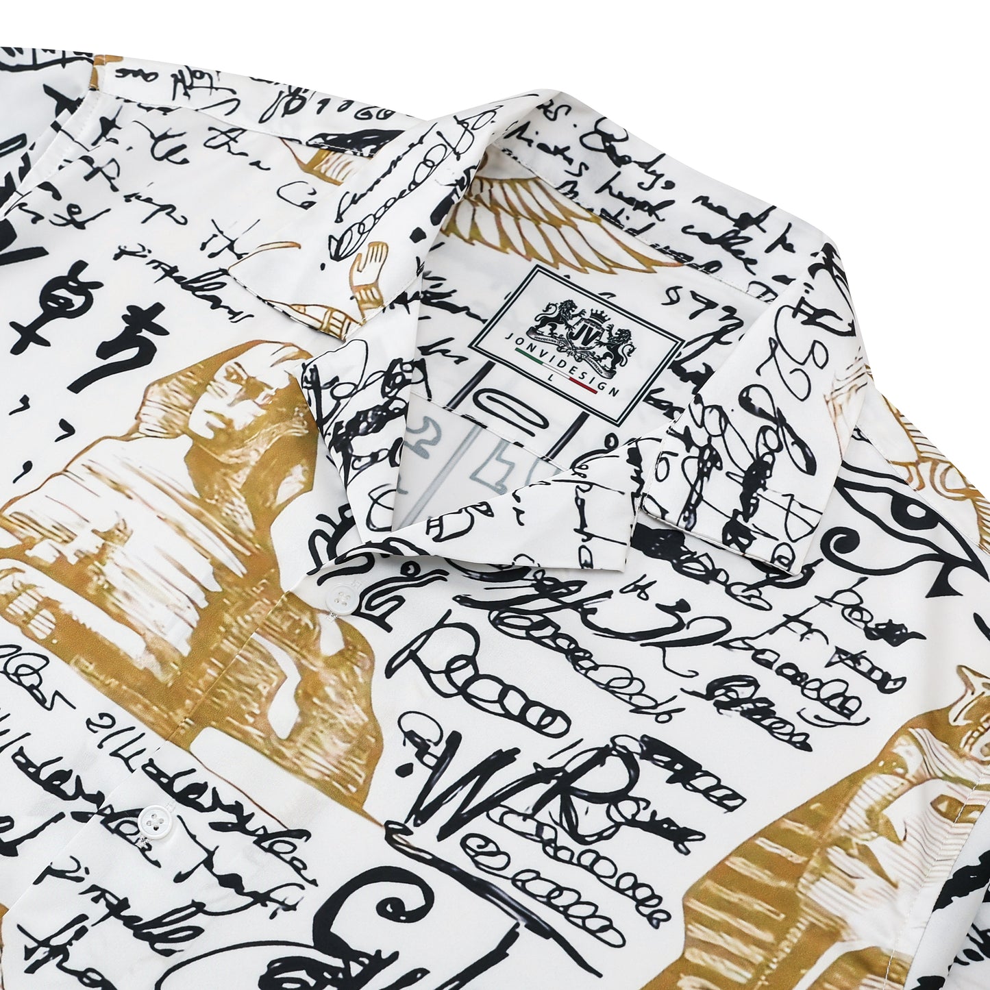 Egyptian Pyramid Pattern Short Sleeve Camp Collar Shirt