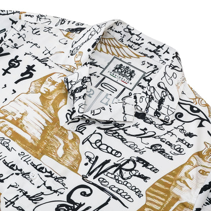 Egyptian Pyramid Pattern Short Sleeve Camp Collar Shirt