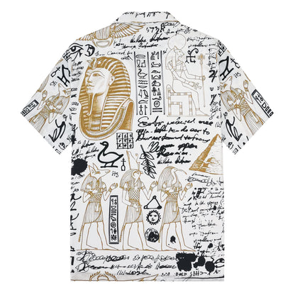Egyptian Pyramid Pattern Short Sleeve Camp Collar Shirt