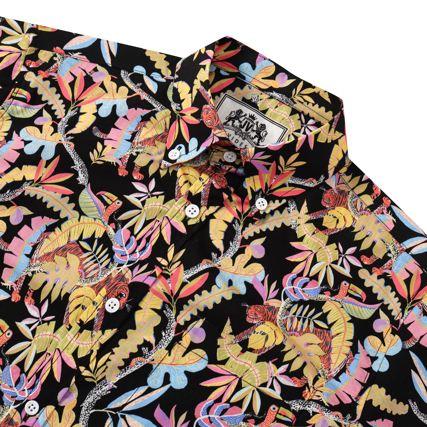 Animal Leaf Pattern Button Short Sleeve Shirt