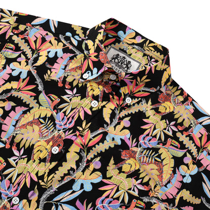 Animal Leaf Pattern Button Short Sleeve Shirt