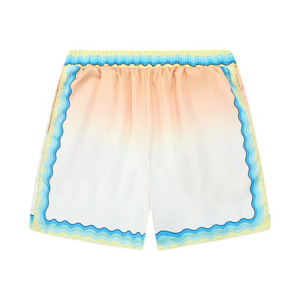 Gradient Brown Stripe Drawstring-Free Casual Shorts