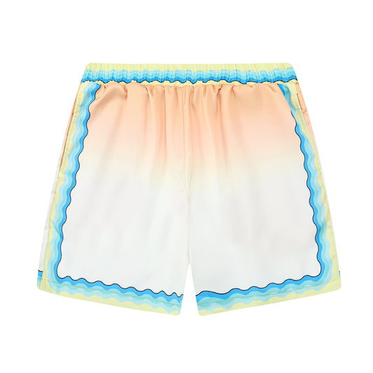 Gradient Brown Stripe Drawstring-Free Casual Shorts