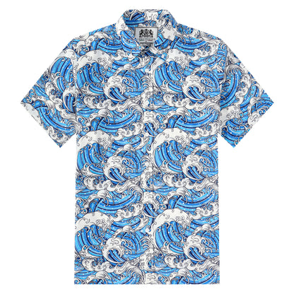 Cloud Wave Pattern Button Short Sleeve Shirt