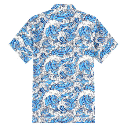 Cloud Wave Pattern Button Short Sleeve Shirt