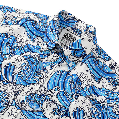 Cloud Wave Pattern Button Short Sleeve Shirt