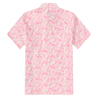 Pink Paisley Pattern Button Short Sleeve Shirt