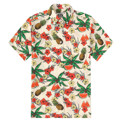 Watermelon Coconut Pattern Button Short Sleeve Shirt