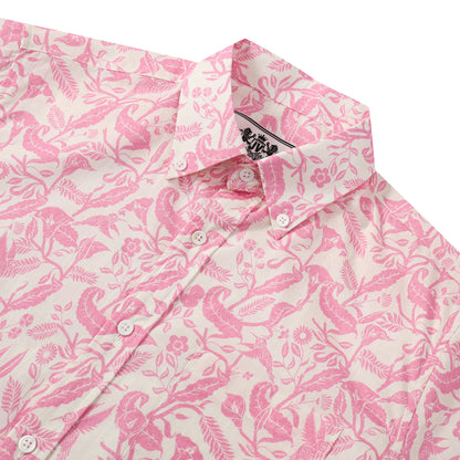 Pink Paisley Pattern Button Short Sleeve Shirt