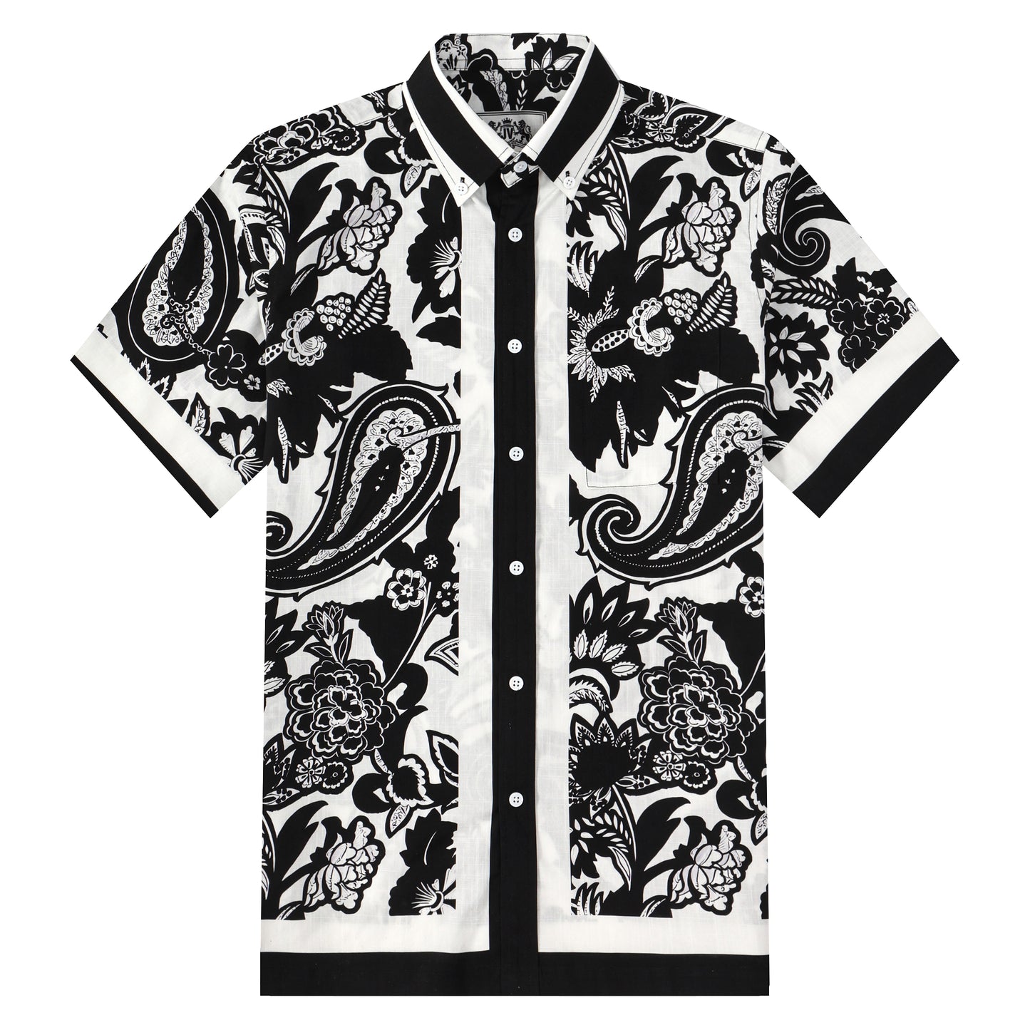 Black Flower Pattern Button Short Sleeve Shirt