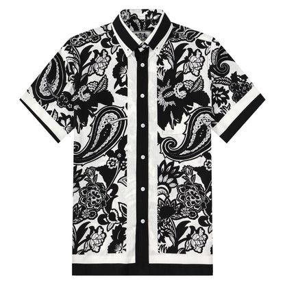 Black Flower Pattern Button Short Sleeve Shirt