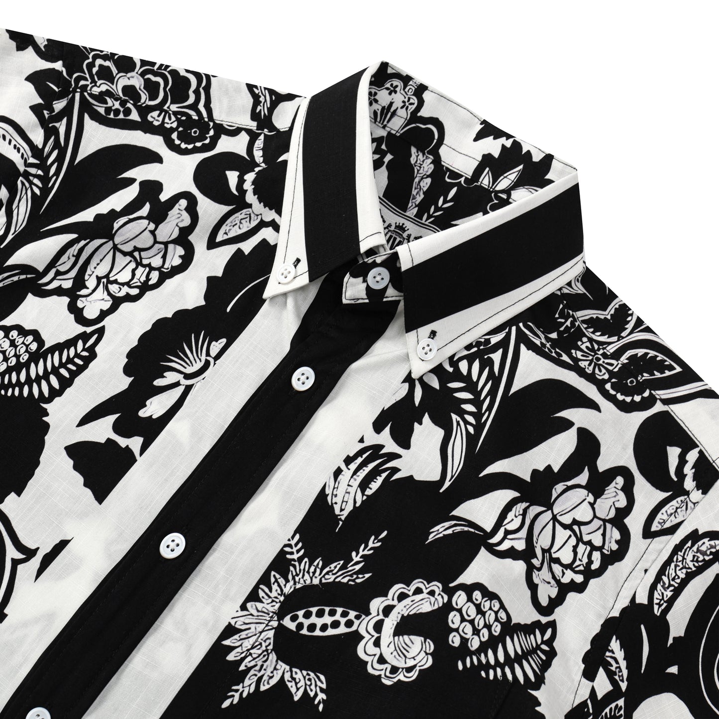 Black Flower Pattern Button Short Sleeve Shirt