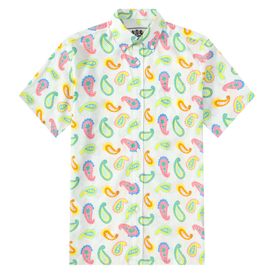 Colorful Paisley Pattern Button Short Sleeve Shirt