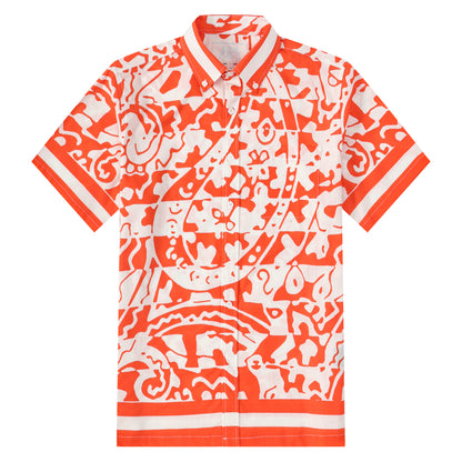 Hawaii Aloha Orange Button Short Sleeve Shirt
