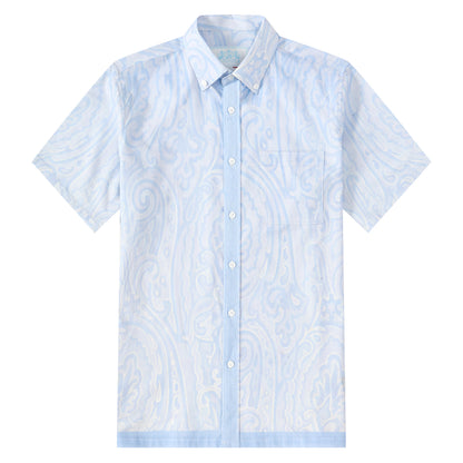Blue Paisley Pattern Button Short Sleeve Shirt
