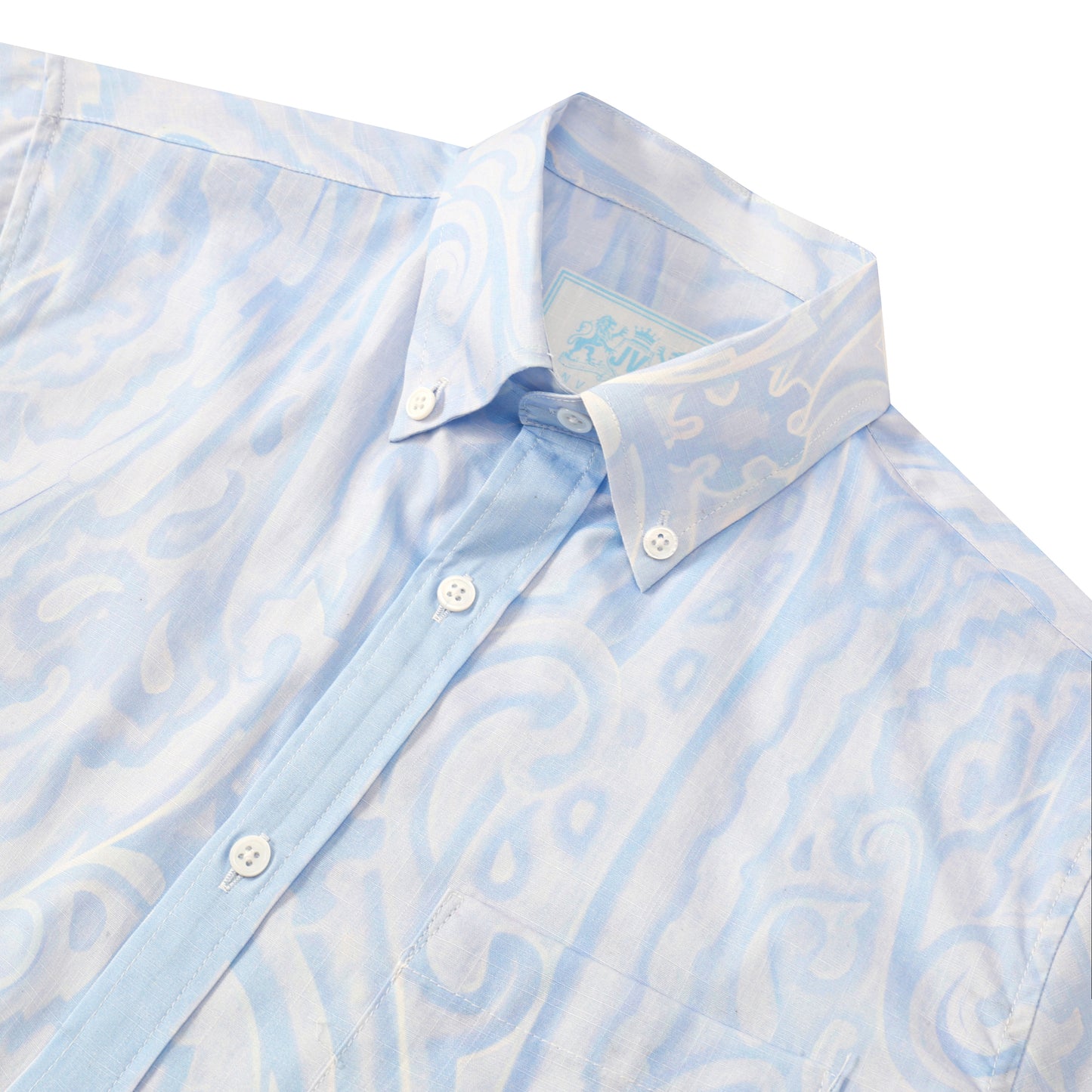 Blue Paisley Pattern Button Short Sleeve Shirt