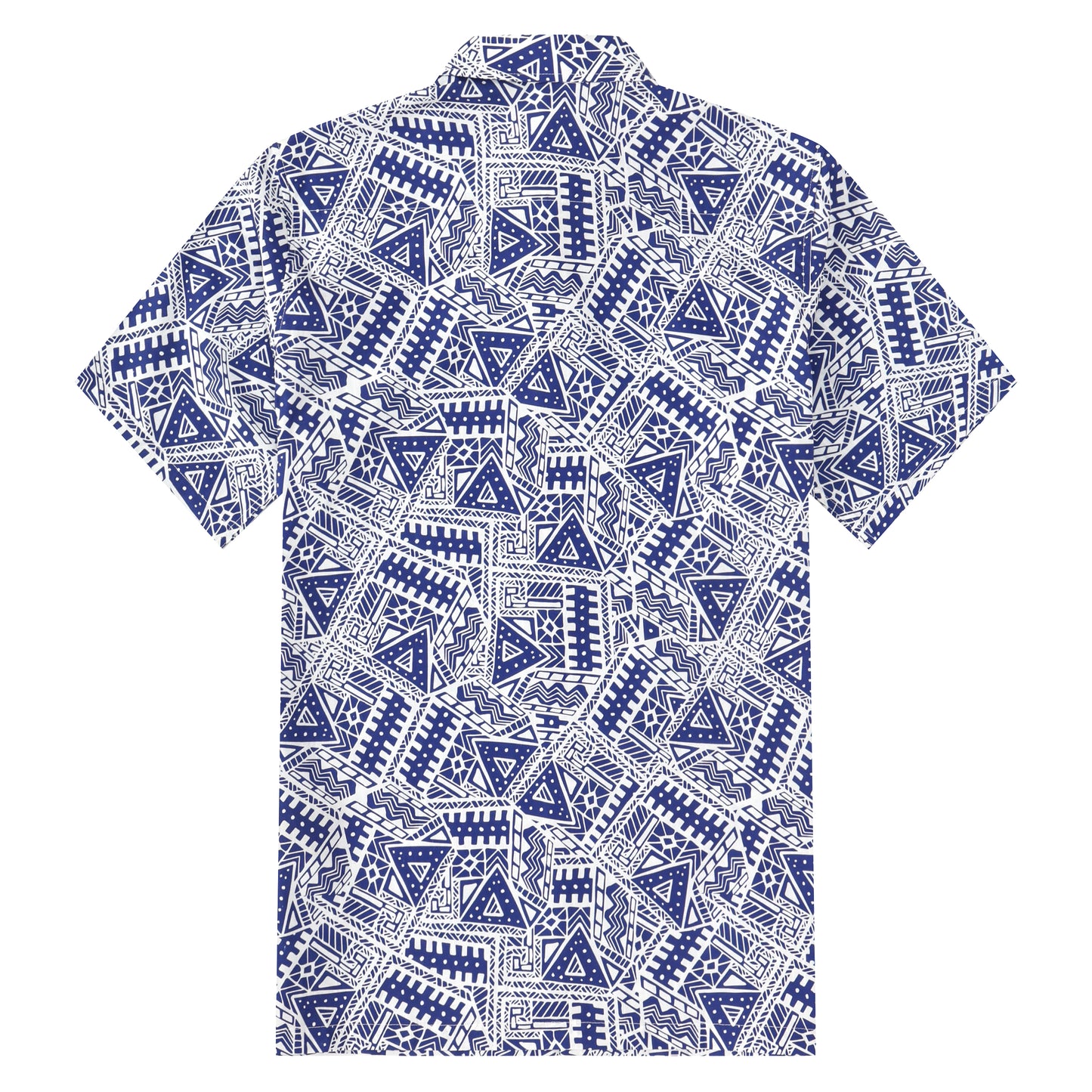 Blue Geometric Pattern Button Short Sleeve Shirt