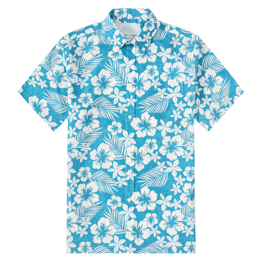 Blue Floral Pattern Short Sleeve Shirt