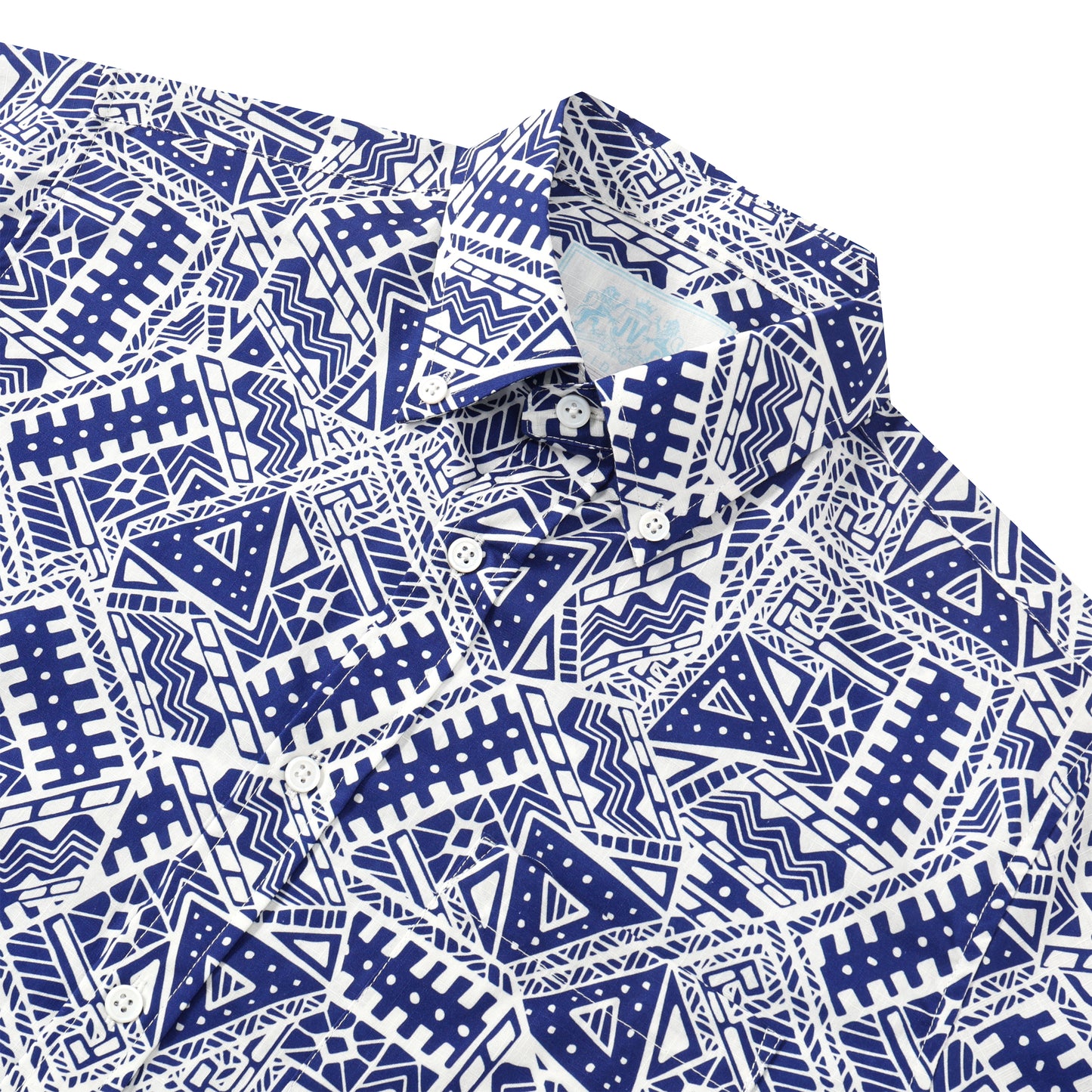 Blue Geometric Pattern Button Short Sleeve Shirt