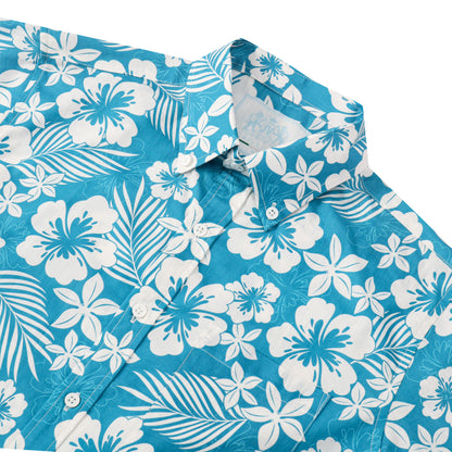 Blue Floral Pattern Short Sleeve Shirt